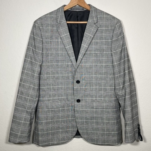 H&M Suits & Blazers Hm Gray Plaid Woven Fabric Skinny Fit Single